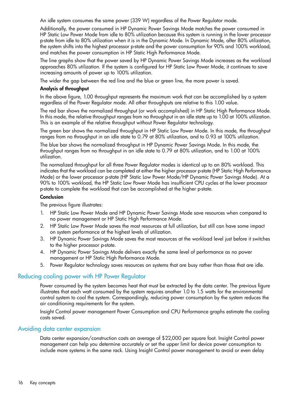 Reducing cooling power with hp power regulator, Avoiding data center expansion | HP Insight Control Software for Linux User Manual | Page 16 / 43