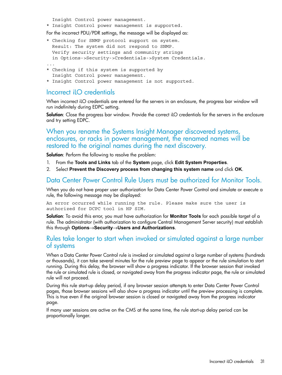 Incorrect ilo credentials | HP Insight Control Software for Linux User Manual | Page 31 / 43