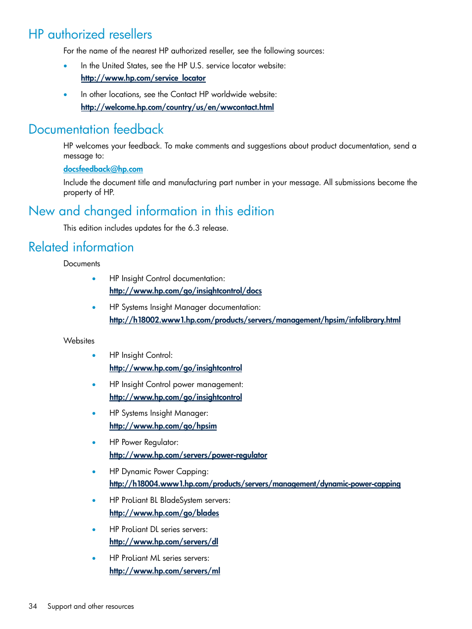 Hp authorized resellers, Documentation feedback, New and changed information in this edition | Related information | HP Insight Control Software for Linux User Manual | Page 34 / 43