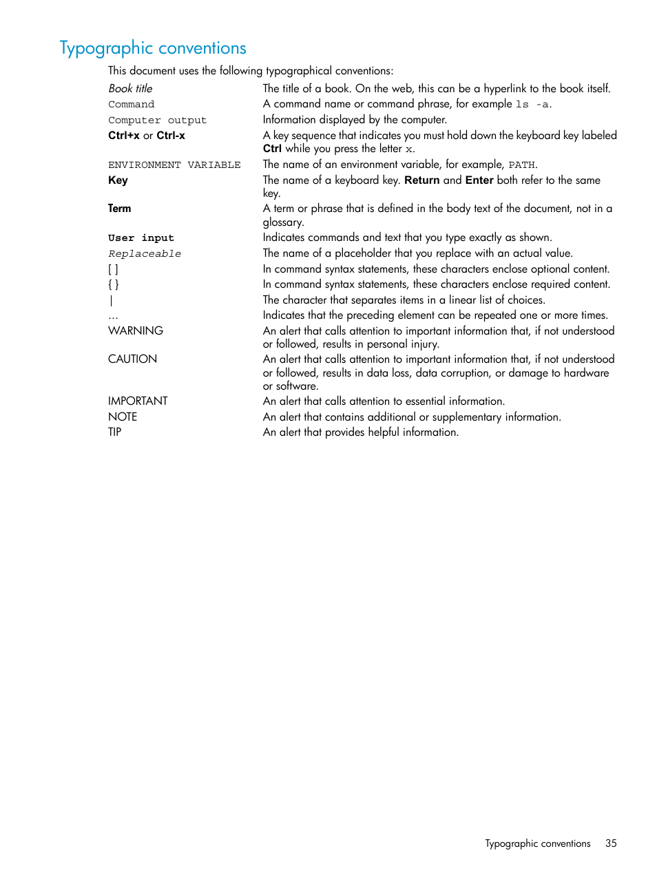 Typographic conventions | HP Insight Control Software for Linux User Manual | Page 35 / 43