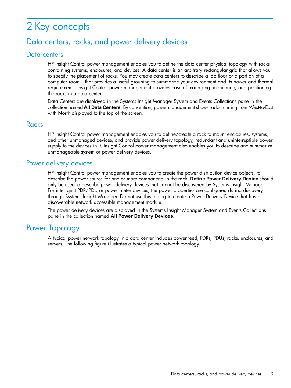 2 key concepts, Data centers, racks, and power delivery devices, Data centers | Racks, Power delivery devices, Power topology, Data centers racks power delivery devices | HP Insight Control Software for Linux User Manual | Page 9 / 43