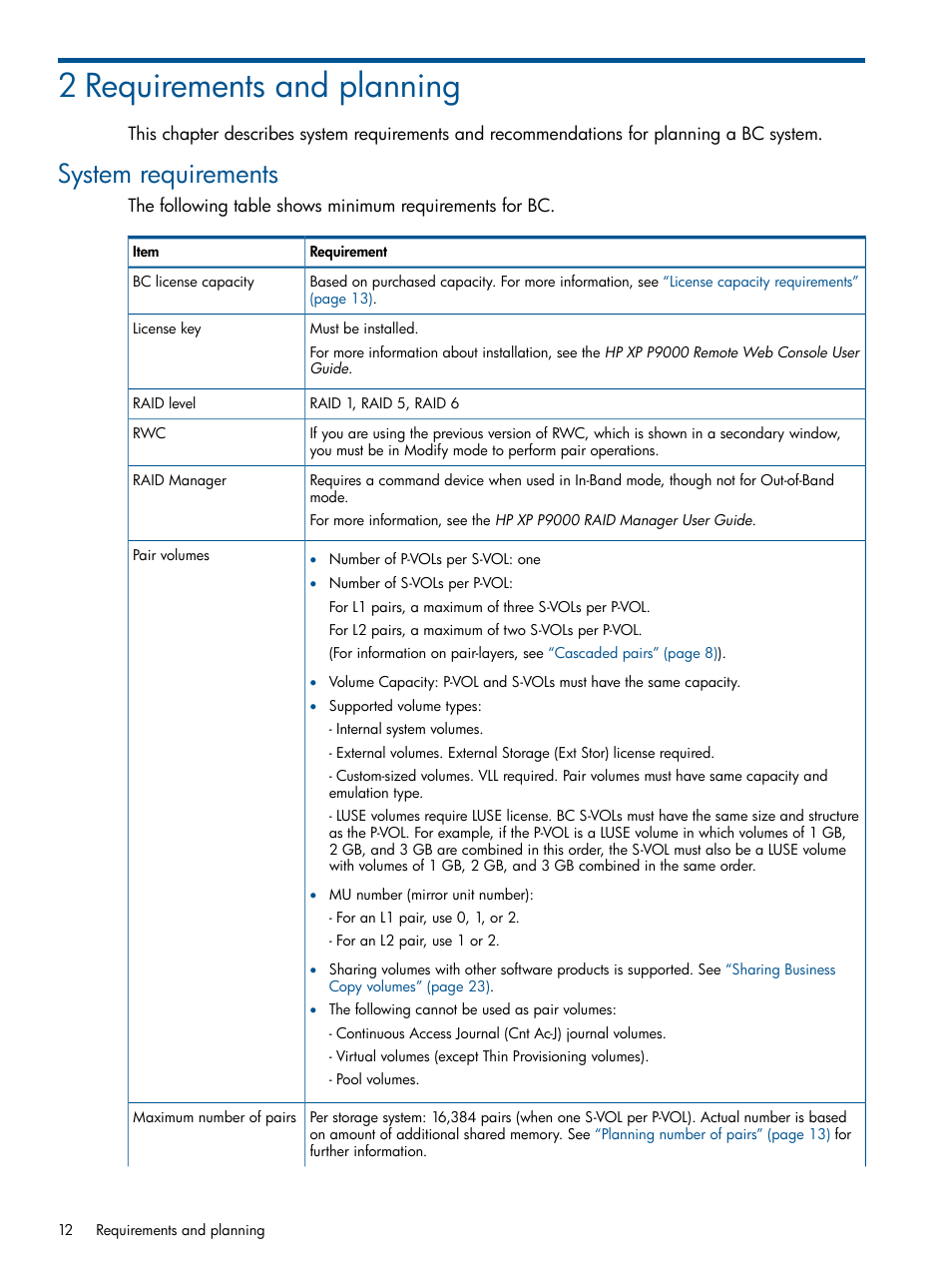 2 requirements and planning, System requirements | HP XP P9500 Storage User Manual | Page 12 / 143