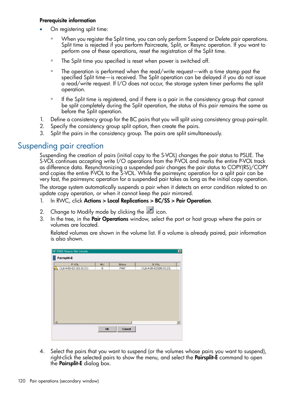 Suspending pair creation | HP XP P9500 Storage User Manual | Page 120 / 143
