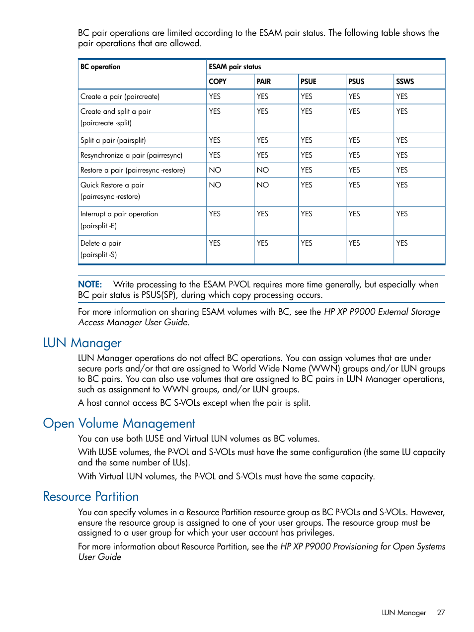 Lun manager, Open volume management, Resource partition | HP XP P9500 Storage User Manual | Page 27 / 143