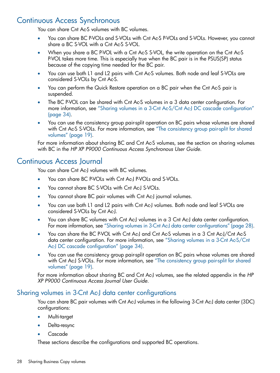 Continuous access synchronous, Continuous access journal | HP XP P9500 Storage User Manual | Page 28 / 143