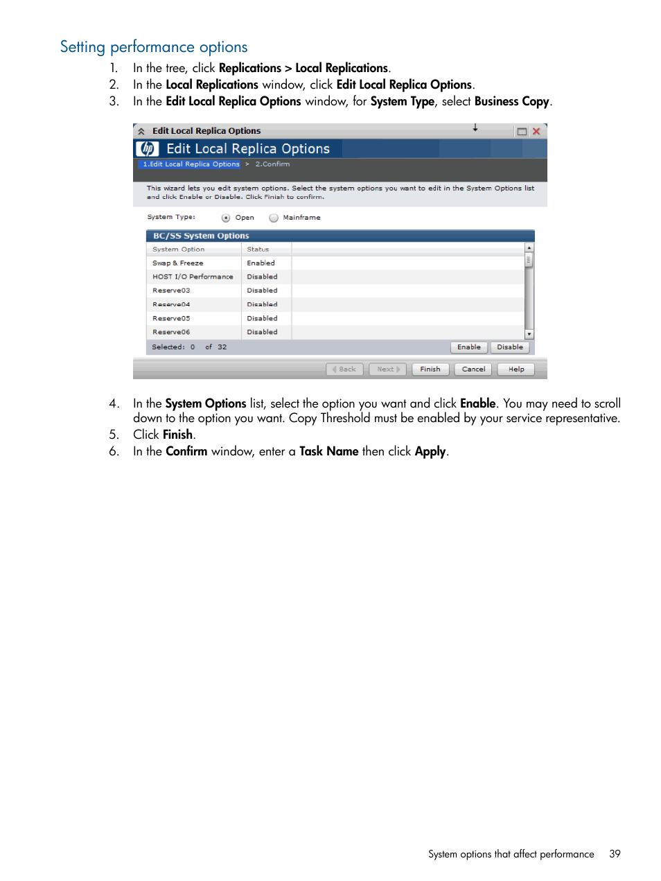 Setting performance options | HP XP P9500 Storage User Manual | Page 39 / 143