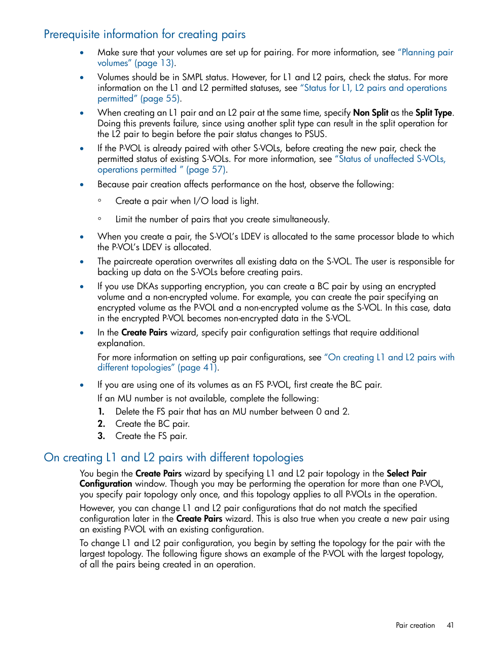 Prerequisite information for creating pairs | HP XP P9500 Storage User Manual | Page 41 / 143