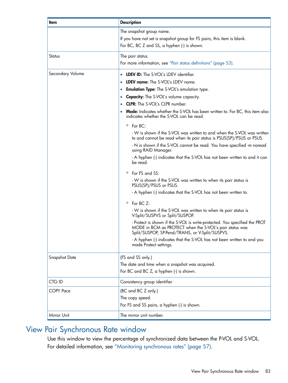 View pair synchronous rate window | HP XP P9500 Storage User Manual | Page 83 / 143