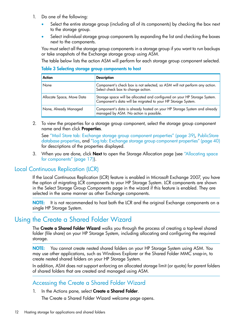 Local continuous replication (lcr), Using the create a shared folder wizard, Using the create a shared | Accessing the create a shared folder wizard | HP X1800sb G2 Network Storage Blade User Manual | Page 12 / 55