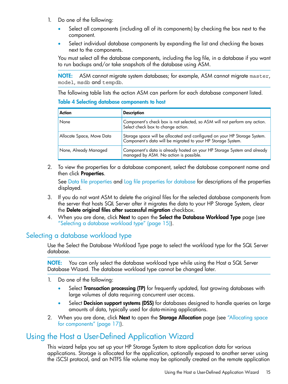 Selecting a database workload type, Using the host a user-defined application wizard, Using the host a | HP X1800sb G2 Network Storage Blade User Manual | Page 15 / 55