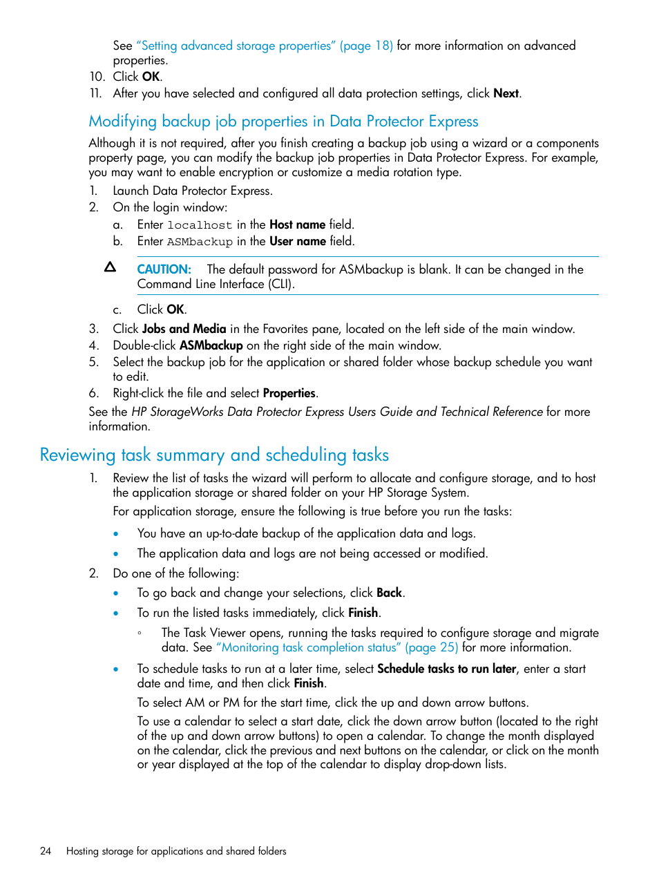 Reviewing task summary and scheduling tasks | HP X1800sb G2 Network Storage Blade User Manual | Page 24 / 55
