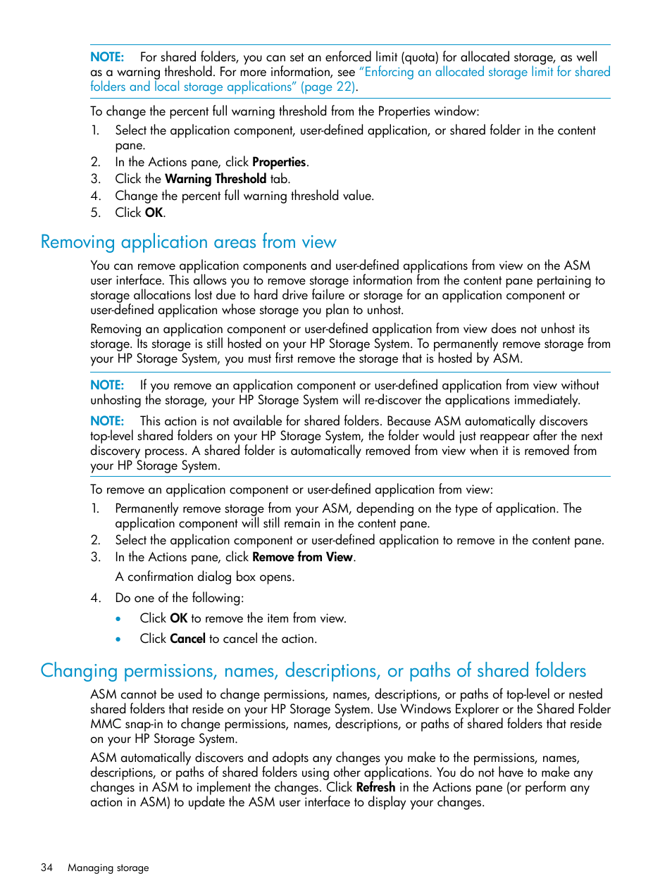 Removing application areas from view | HP X1800sb G2 Network Storage Blade User Manual | Page 34 / 55