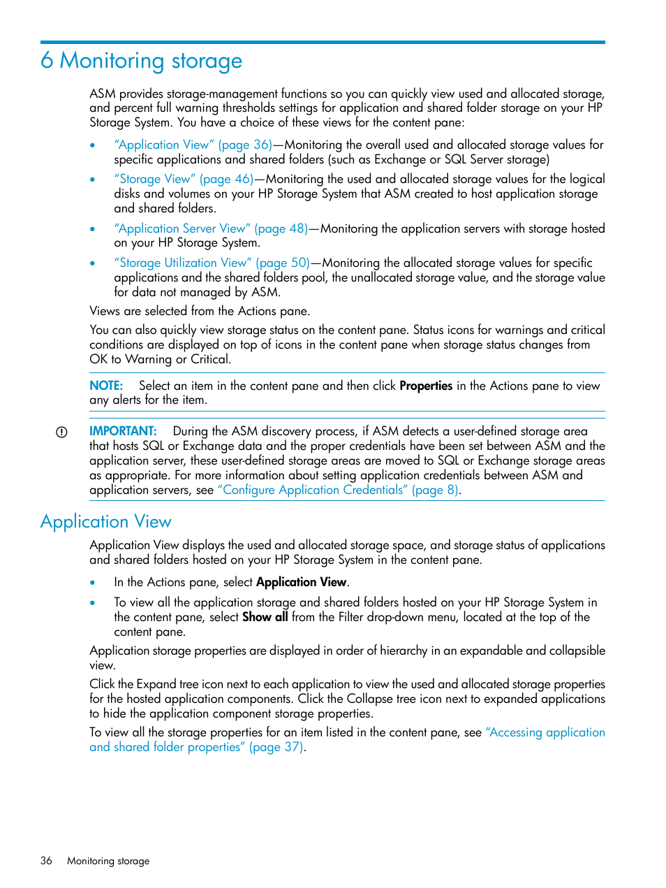 6 monitoring storage, Application view | HP X1800sb G2 Network Storage Blade User Manual | Page 36 / 55