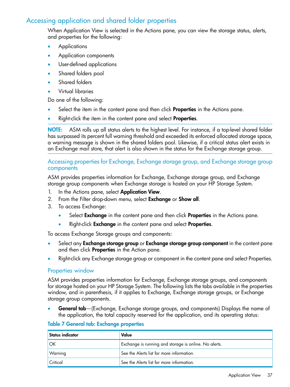 Accessing application and shared folder properties, Accessing application | HP X1800sb G2 Network Storage Blade User Manual | Page 37 / 55
