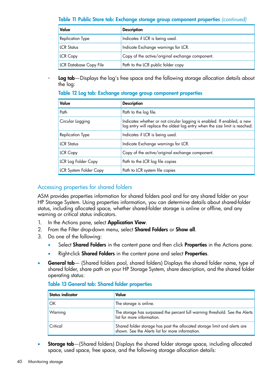 Accessing properties for shared folders | HP X1800sb G2 Network Storage Blade User Manual | Page 40 / 55