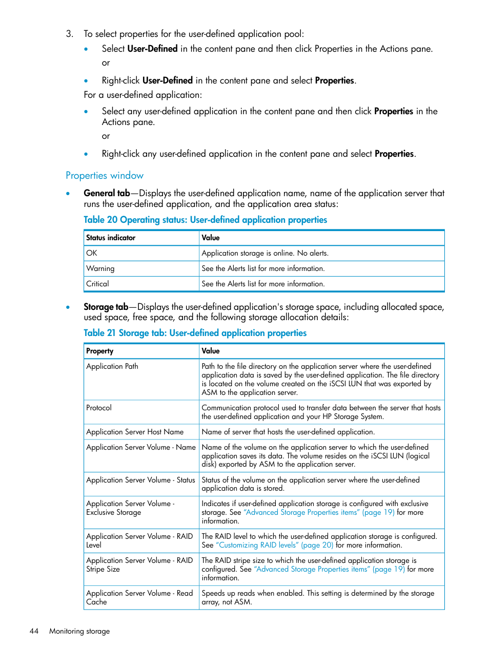 Properties window | HP X1800sb G2 Network Storage Blade User Manual | Page 44 / 55