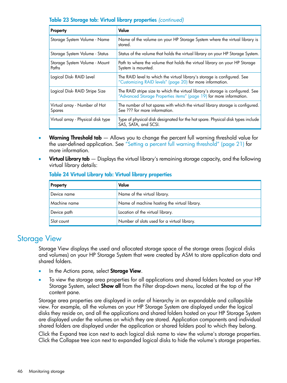 Storage view | HP X1800sb G2 Network Storage Blade User Manual | Page 46 / 55