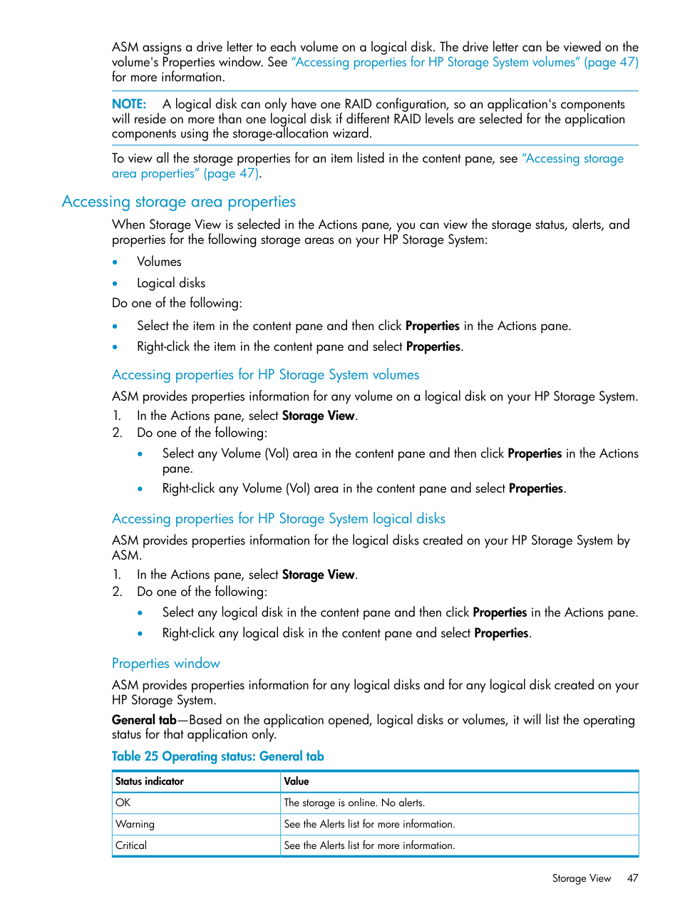 Accessing storage area properties | HP X1800sb G2 Network Storage Blade User Manual | Page 47 / 55