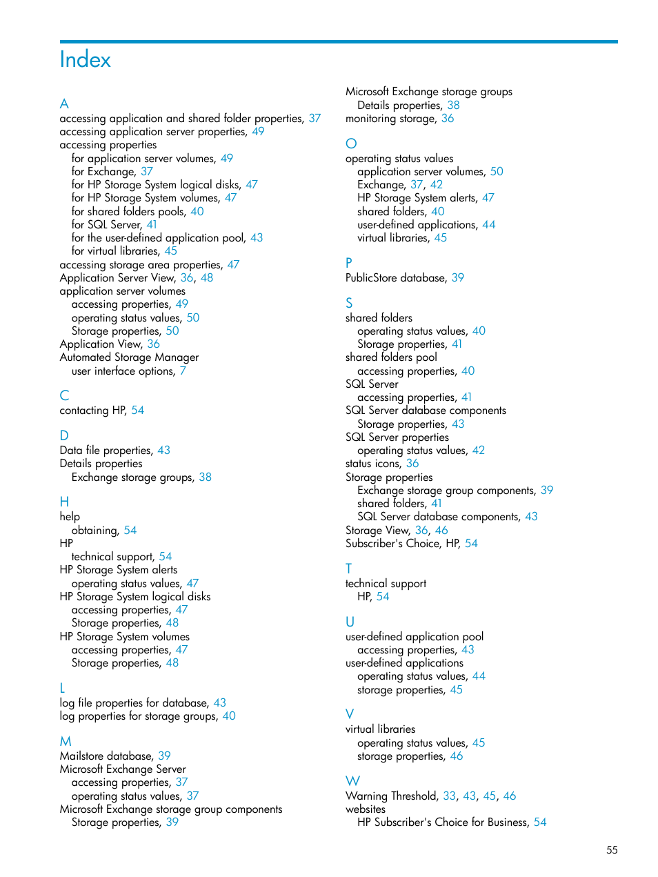 Index | HP X1800sb G2 Network Storage Blade User Manual | Page 55 / 55