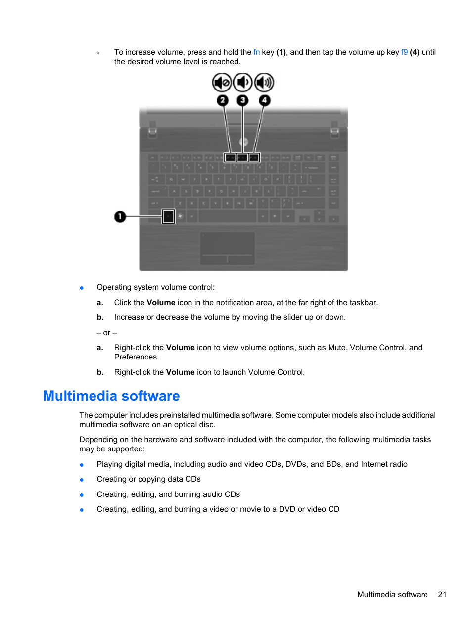 Multimedia software | HP ProBook 4720s Notebook-PC User Manual | Page 31 / 102