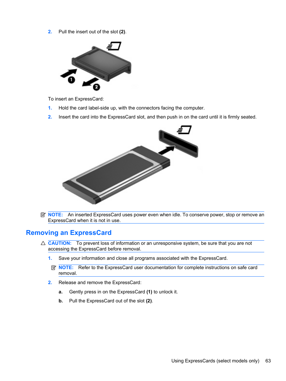 Removing an expresscard | HP ProBook 4720s Notebook-PC User Manual | Page 73 / 102
