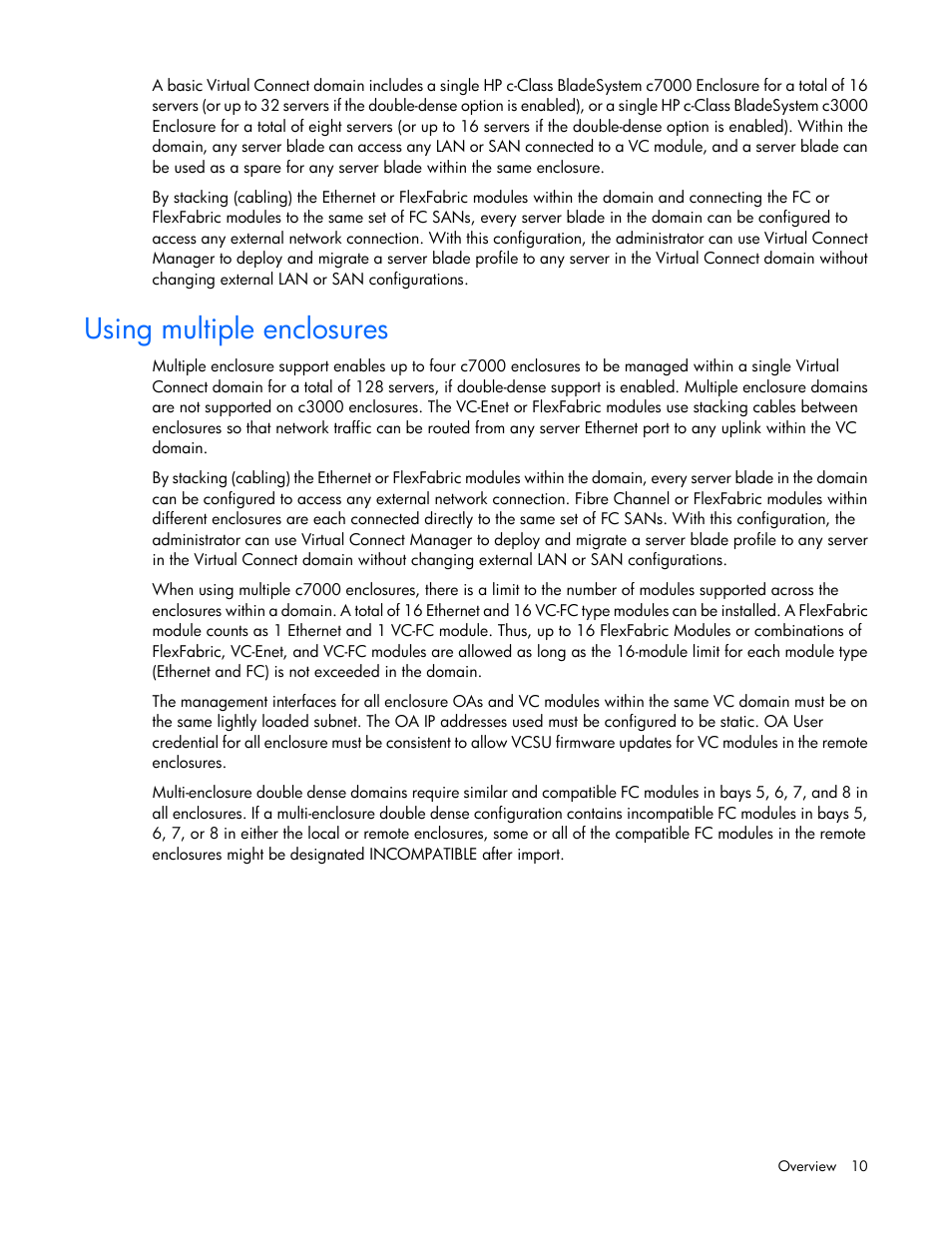 Using multiple enclosures | HP 1.10GB Virtual Connect Ethernet Module for c-Class BladeSystem User Manual | Page 10 / 195