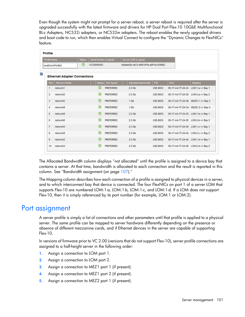 Port assignment | HP 1.10GB Virtual Connect Ethernet Module for c-Class BladeSystem User Manual | Page 101 / 195
