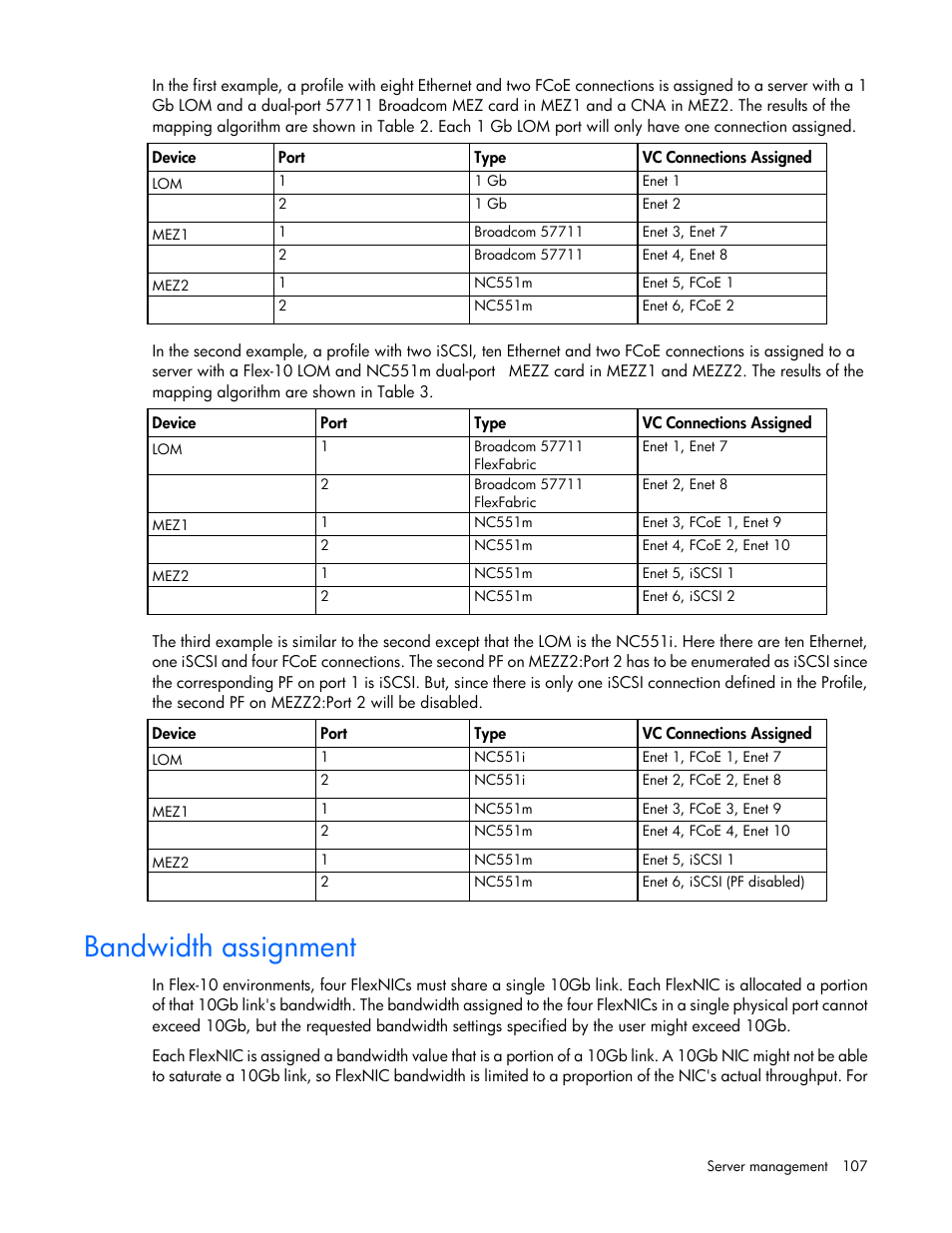 Bandwidth assignment | HP 1.10GB Virtual Connect Ethernet Module for c-Class BladeSystem User Manual | Page 107 / 195