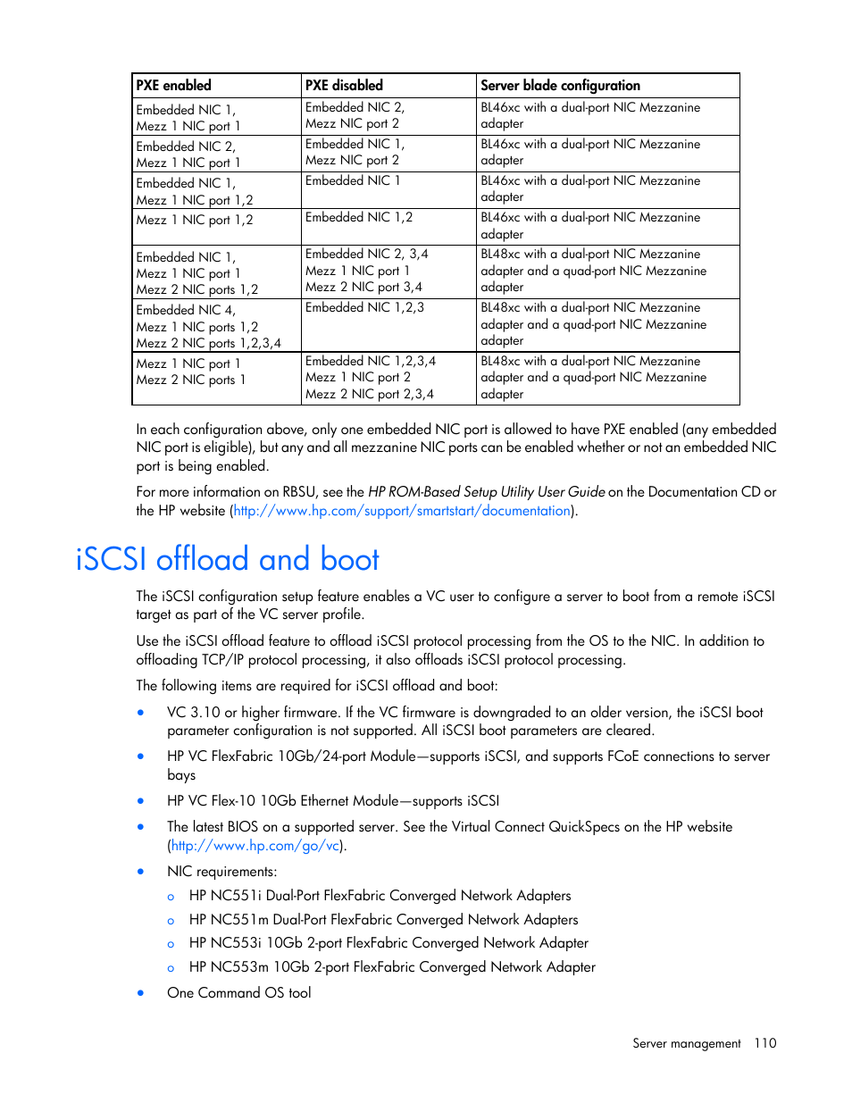 Iscsi offload and boot | HP 1.10GB Virtual Connect Ethernet Module for c-Class BladeSystem User Manual | Page 110 / 195