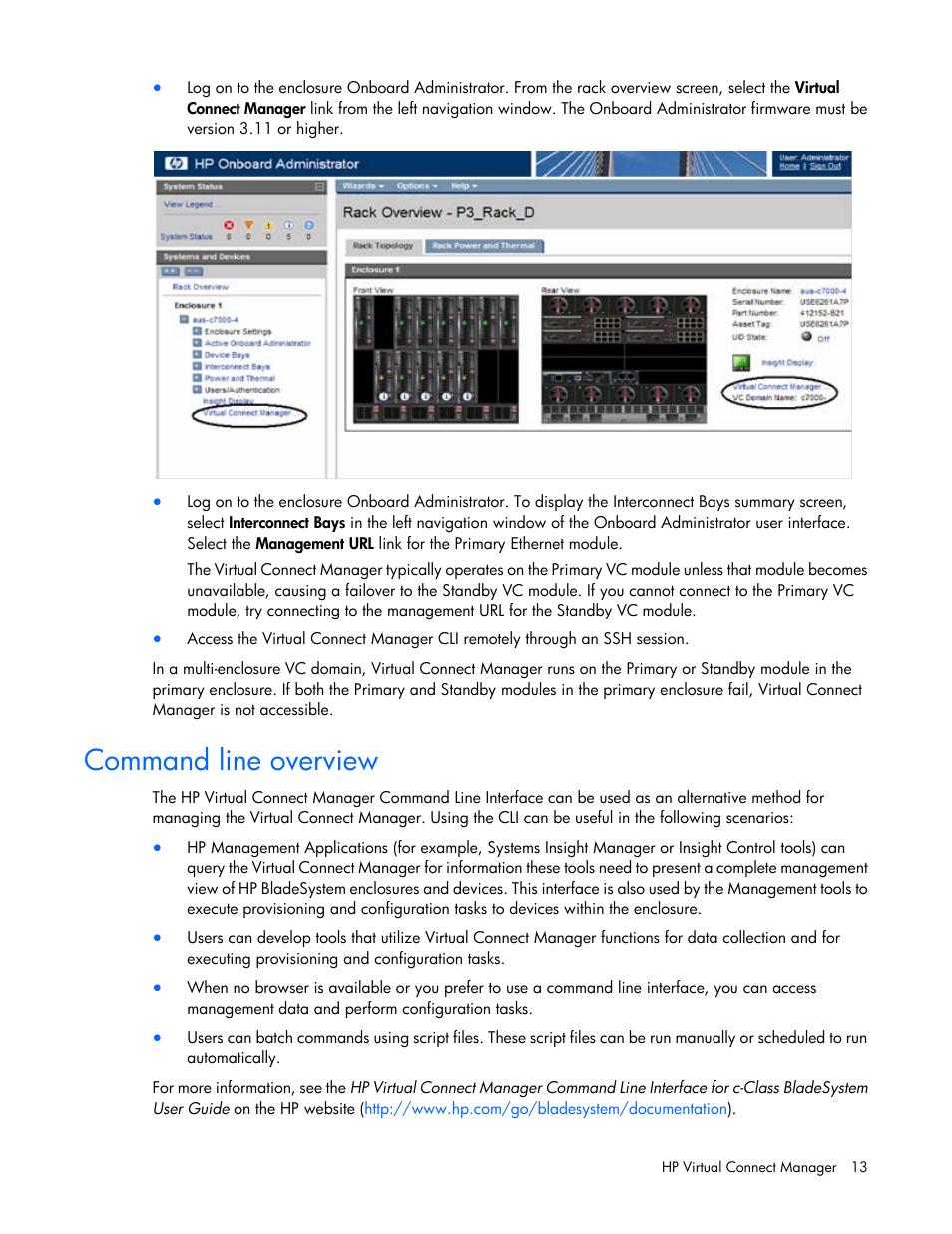 Command line overview | HP 1.10GB Virtual Connect Ethernet Module for c-Class BladeSystem User Manual | Page 13 / 195