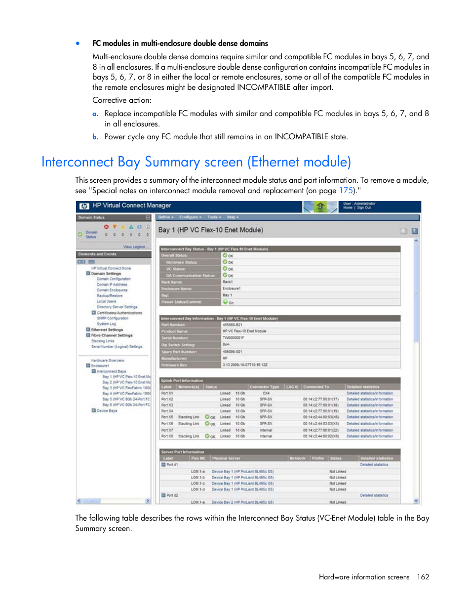 Interconnect bay summary screen (ethernet module) | HP 1.10GB Virtual Connect Ethernet Module for c-Class BladeSystem User Manual | Page 162 / 195