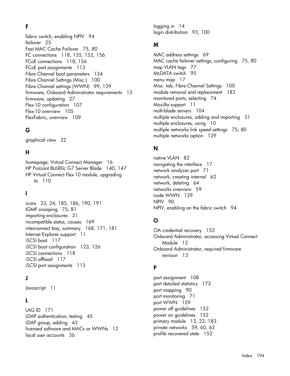 HP 1.10GB Virtual Connect Ethernet Module for c-Class BladeSystem User Manual | Page 194 / 195