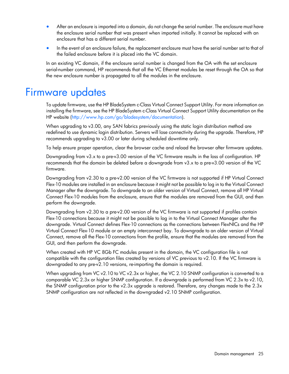 Firmware updates | HP 1.10GB Virtual Connect Ethernet Module for c-Class BladeSystem User Manual | Page 25 / 195