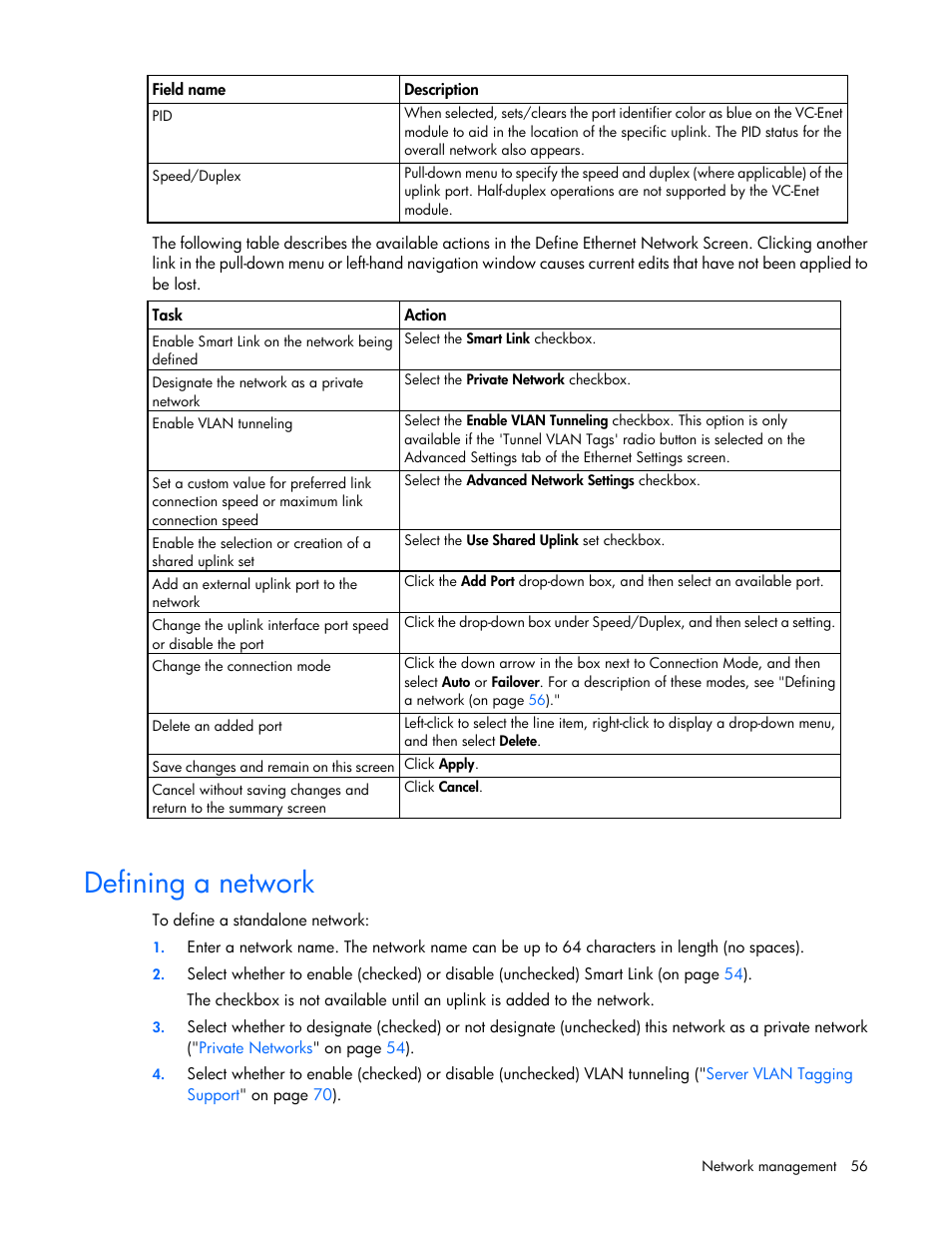 Defining a network | HP 1.10GB Virtual Connect Ethernet Module for c-Class BladeSystem User Manual | Page 56 / 195