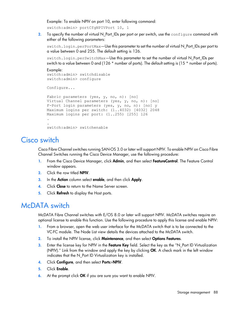 Cisco switch, Mcdata switch | HP 1.10GB Virtual Connect Ethernet Module for c-Class BladeSystem User Manual | Page 88 / 195