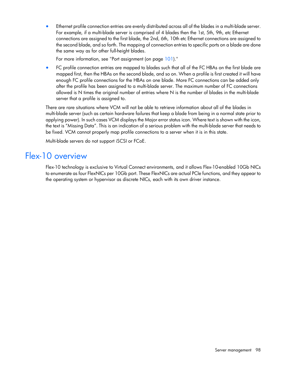 Flex-10 overview | HP 1.10GB Virtual Connect Ethernet Module for c-Class BladeSystem User Manual | Page 98 / 195