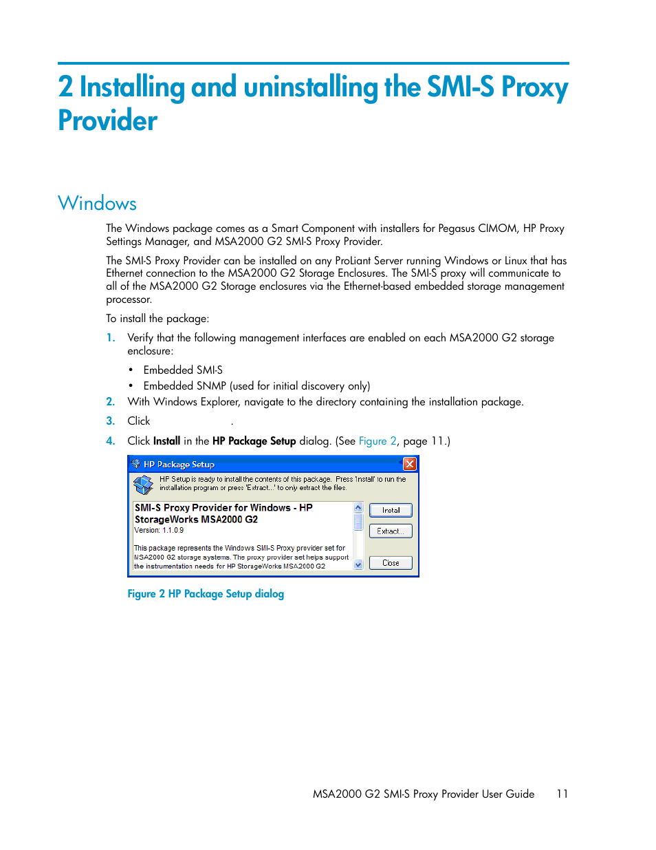 Windows, Hp package setup dialog | HP 2000SA G2-Modular-Smart-Array User Manual | Page 11 / 48