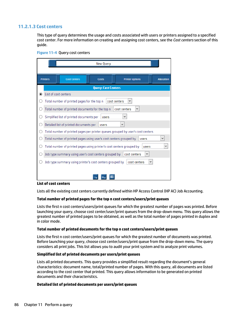 Cost centers, 3 cost centers, Figure 11-4 query cost centers | HP Access Control User Manual | Page 100 / 169