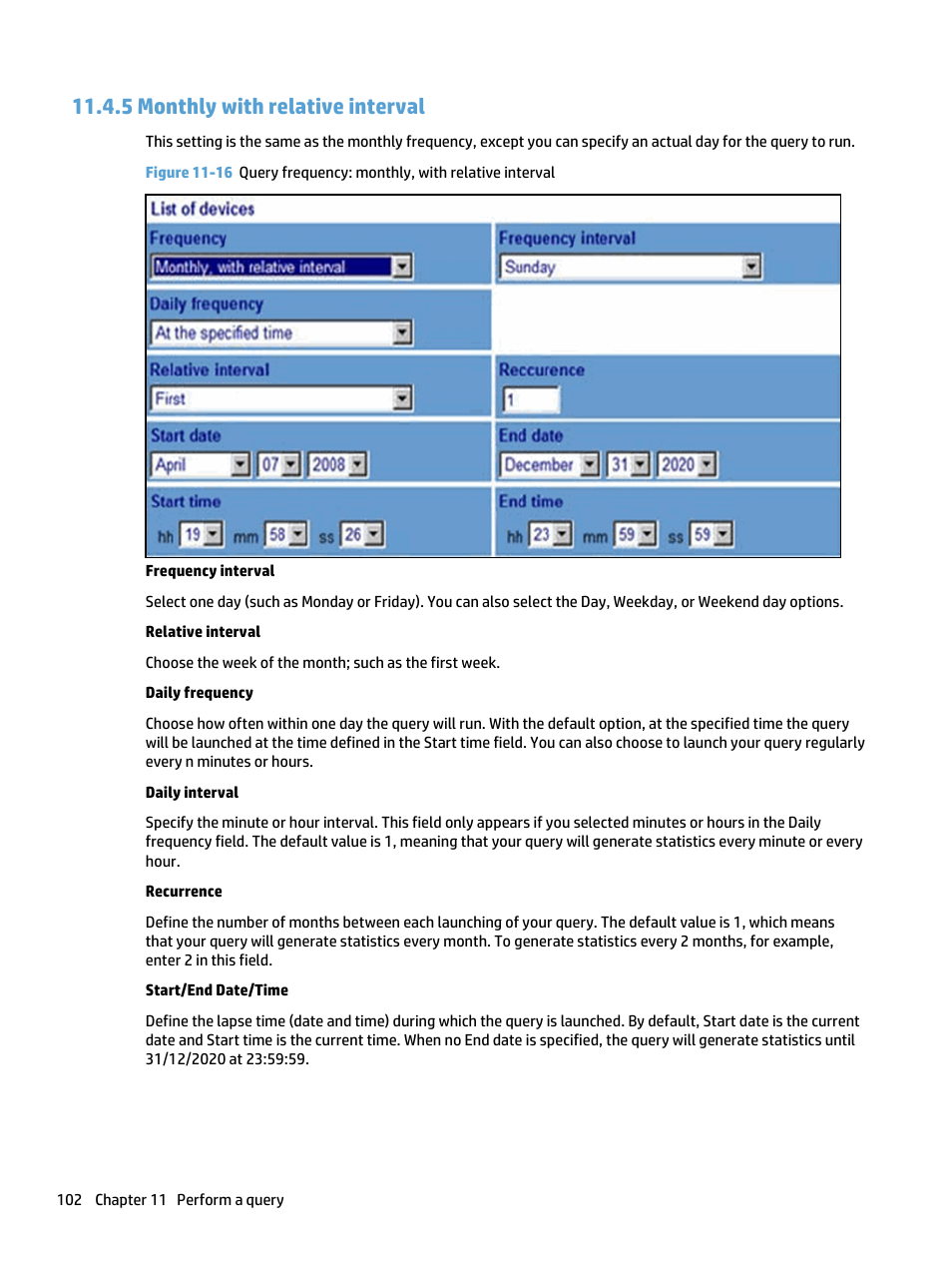 Monthly with relative interval, 5 monthly with relative interval | HP Access Control User Manual | Page 116 / 169