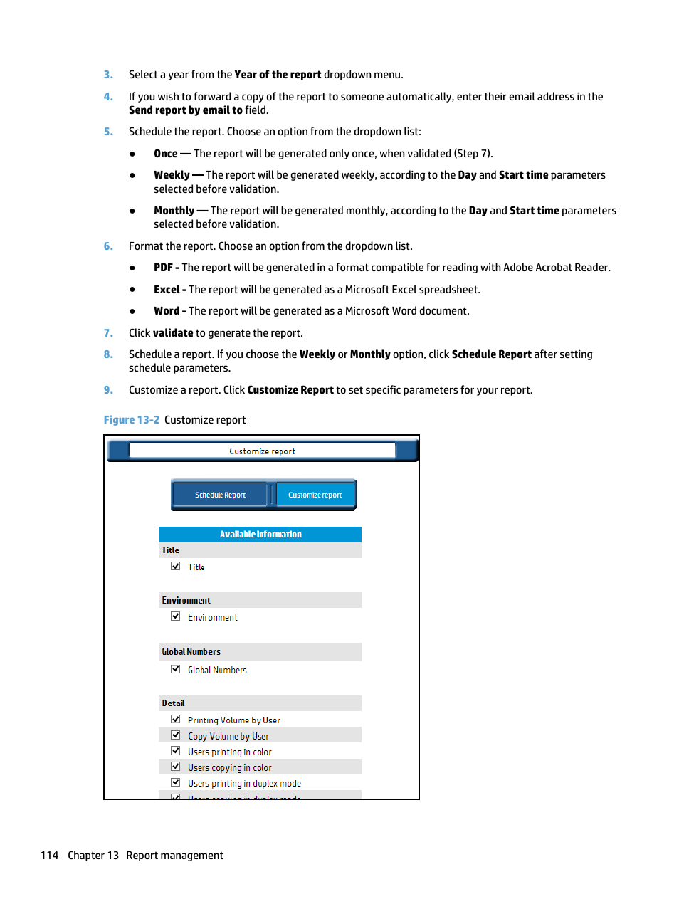 Figure 13-2 customize report | HP Access Control User Manual | Page 128 / 169