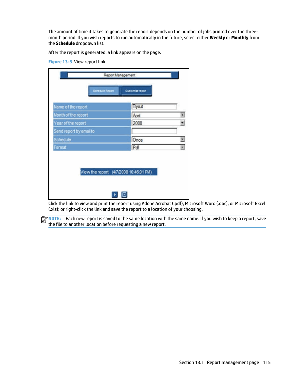 Figure 13-3 view report link | HP Access Control User Manual | Page 129 / 169