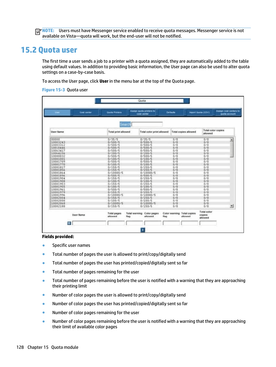 Quota user, 2 quota user, Figure 15-3 quota user | HP Access Control User Manual | Page 142 / 169