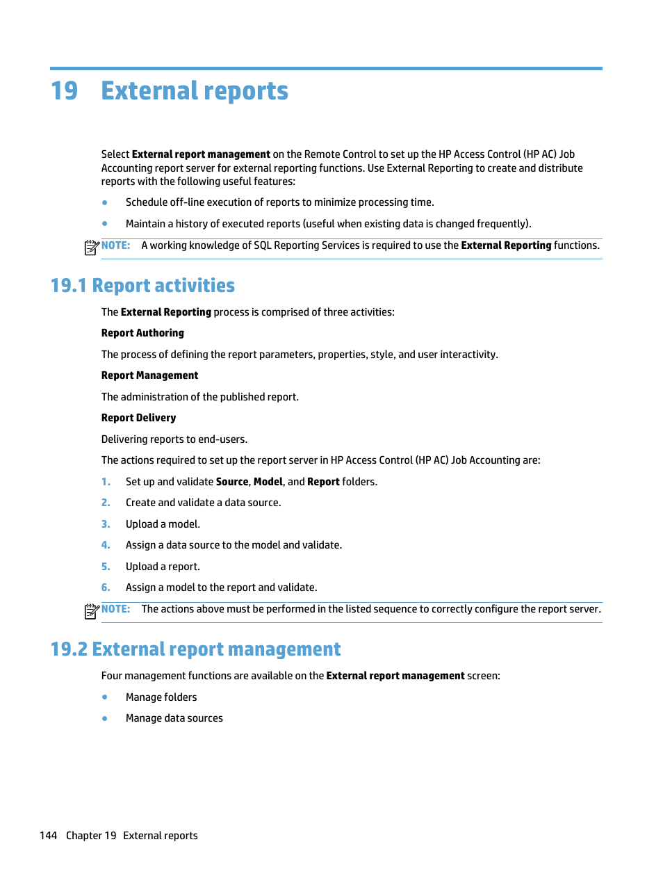 External reports, Report activities, External report management | 19 external reports, 1 report activities, 2 external report management | HP Access Control User Manual | Page 158 / 169