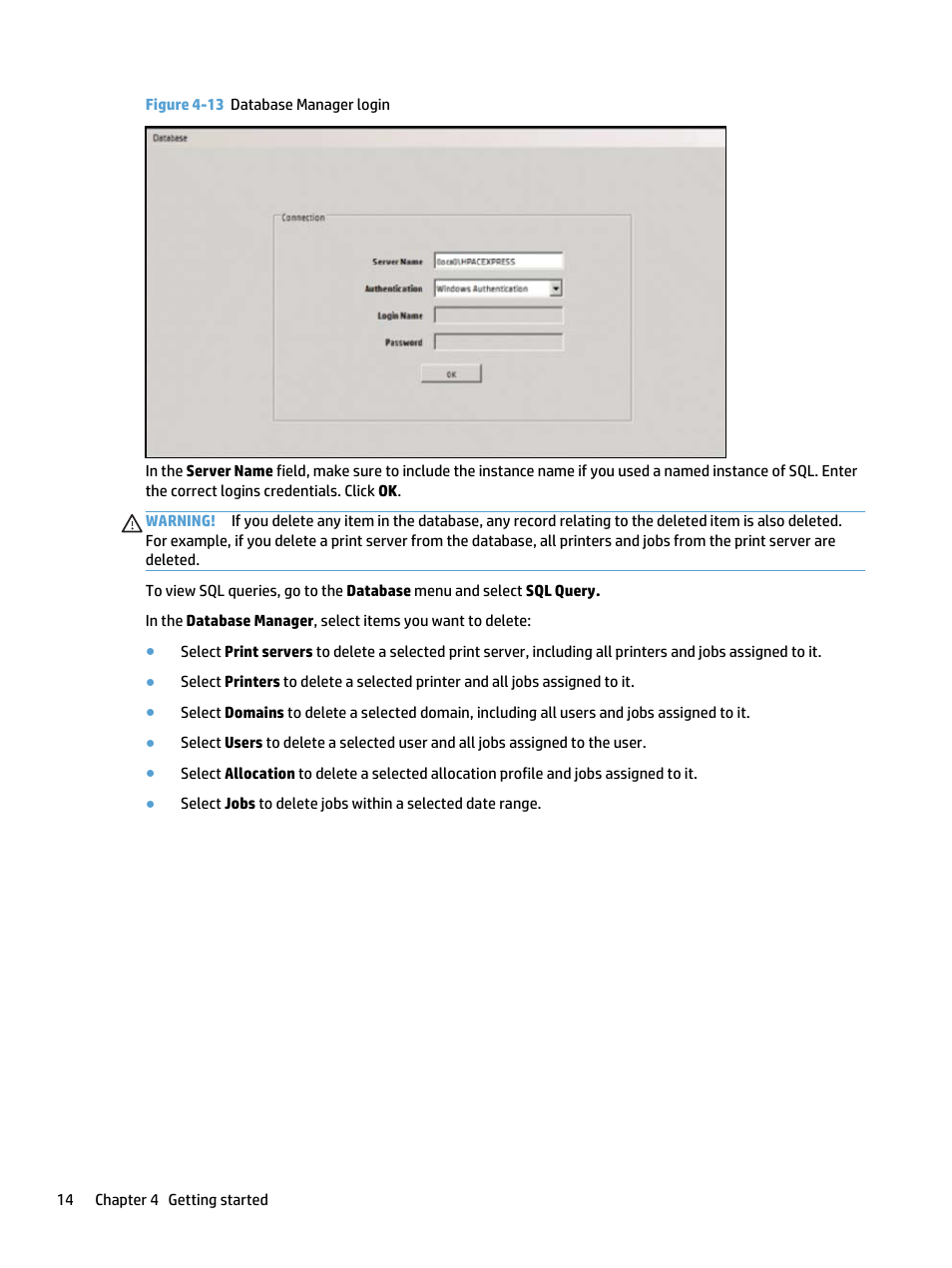 Figure 4-13 database manager login | HP Access Control User Manual | Page 28 / 169
