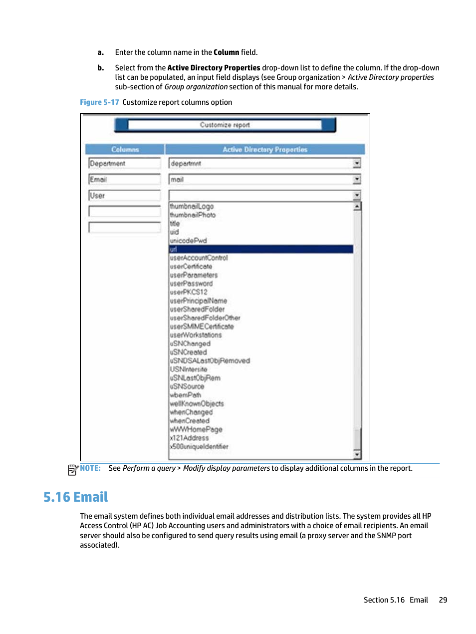 Email, 16 email, Figure 5-17 customize report columns option | HP Access Control User Manual | Page 43 / 169