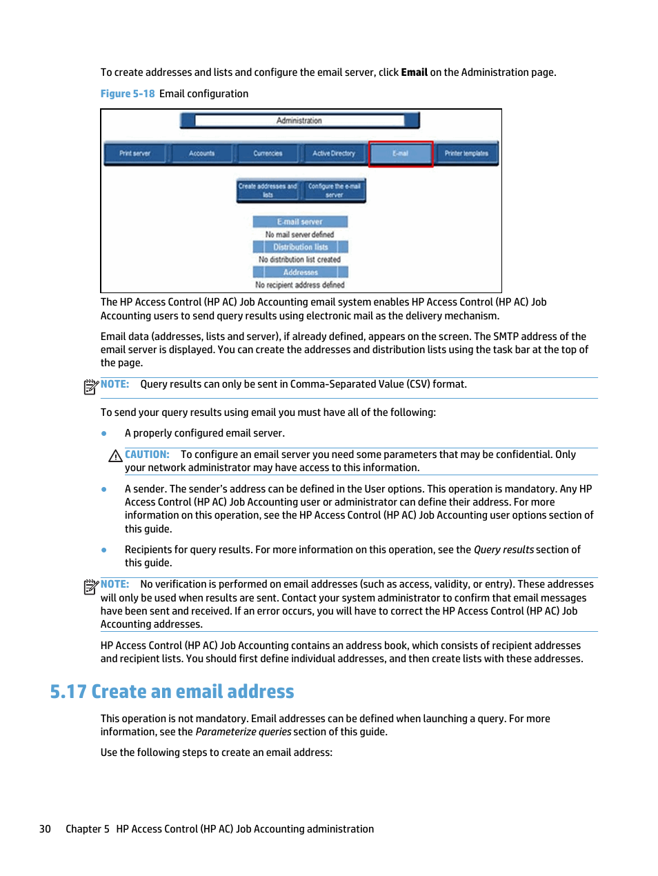 Create an email address, 17 create an email address, Figure 5-18 email configuration | HP Access Control User Manual | Page 44 / 169