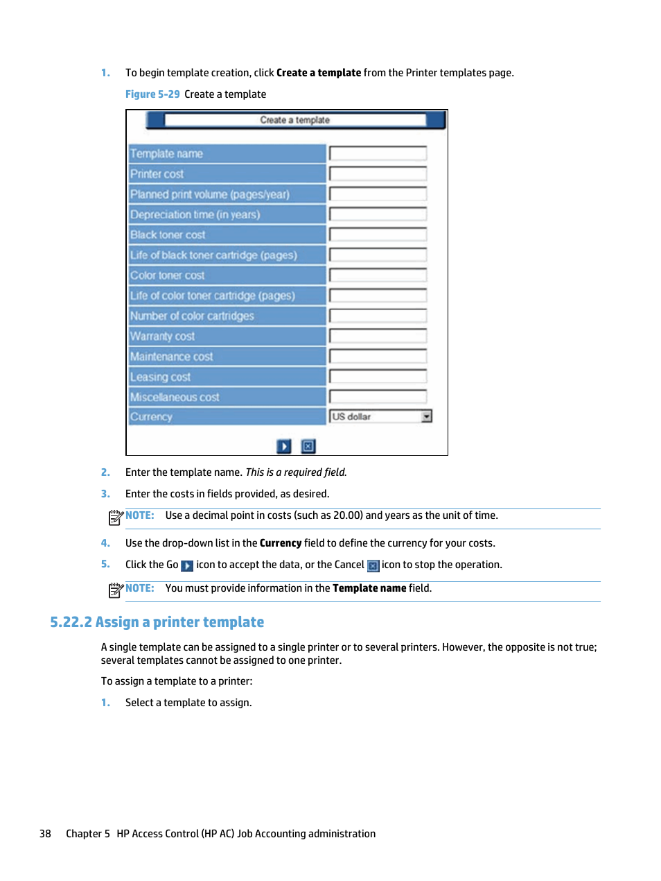 Assign a printer template, 2 assign a printer template, Figure 5-29 create a template | HP Access Control User Manual | Page 52 / 169