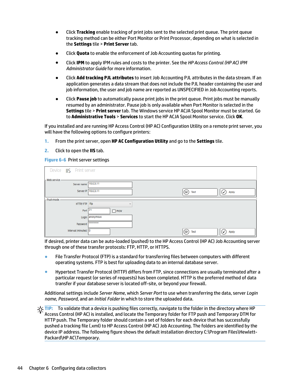 Figure 6-6 print server settings | HP Access Control User Manual | Page 58 / 169