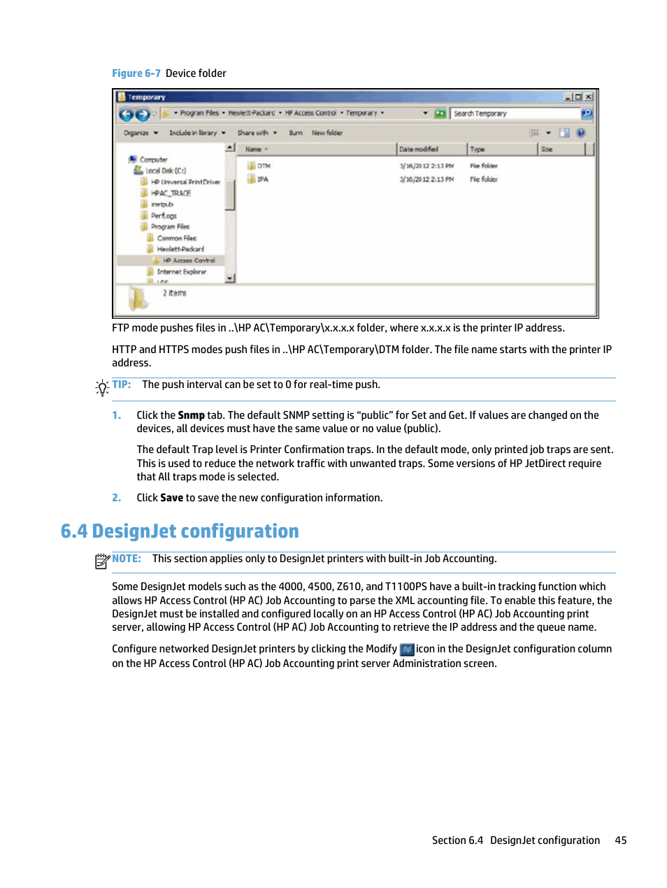 Designjet configuration, 4 designjet configuration, Figure 6-7 device folder | HP Access Control User Manual | Page 59 / 169