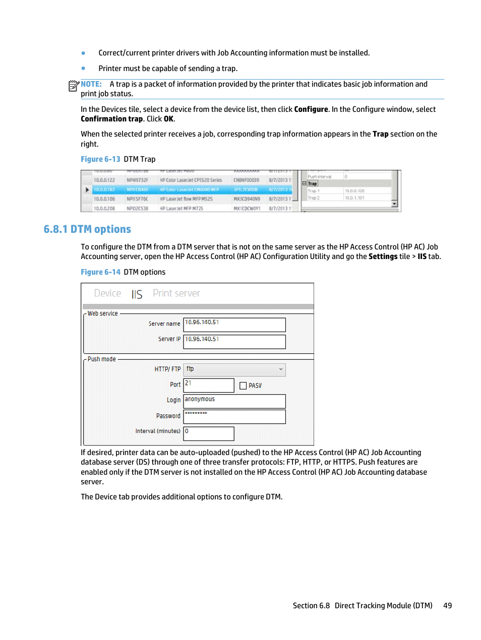 Dtm options, 1 dtm options, Figure 6-13 dtm trap | Figure 6-14 dtm options | HP Access Control User Manual | Page 63 / 169